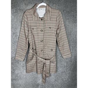 Cabi Sherlock 3734 Houndstooth Trench Coat Womens Sz Medium Pockets Belted Brown